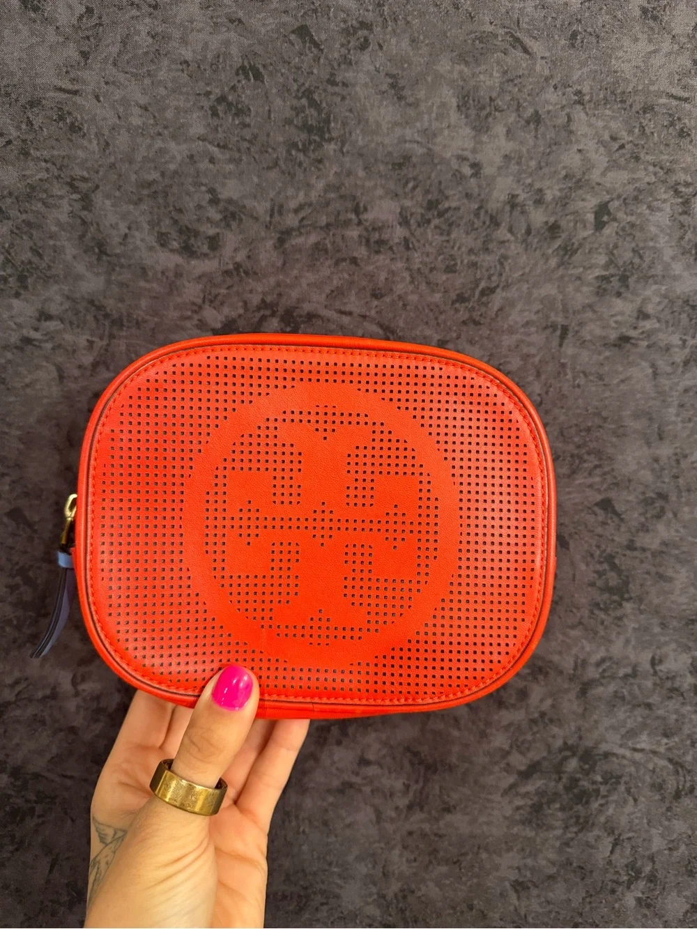 Tory Burch Perforated Double-T Cosmetic Clutch